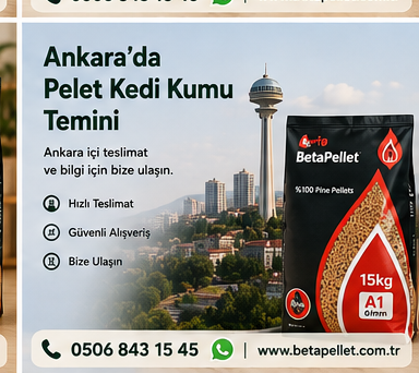 Ankara’da BetaPellet pelet kedi kumu temin seçeneklerini tanıtan görsel